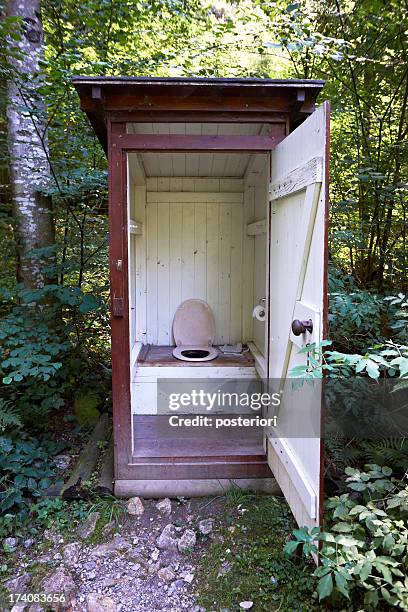 mountain toilet outhouse - outhouse stock pictures, royalty-free photos & images