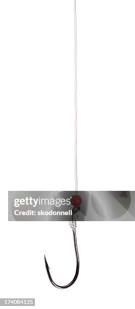 anzol de pesca isolado em um fundo branco - linha de pesca imagens e fotografias de stock