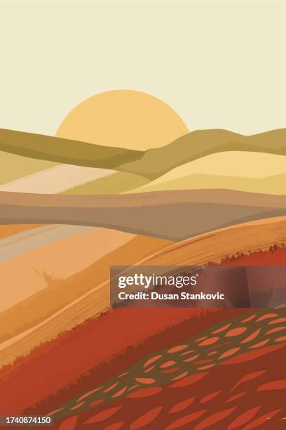 autumn landscape - mountain sunset background stock illustrations