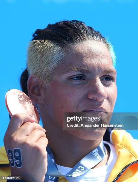 Ana Marcela Cunha of Brazil poses with her bronze medal after the Open Water Swimming Women's 5k race on day one of the 15th FINA World Championships...