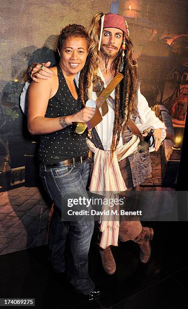 Monica Galetti and Captain Jack Sparrow attend an exclusive launch event for upcoming videogame 'Disney Infinity', released nationwide on August...