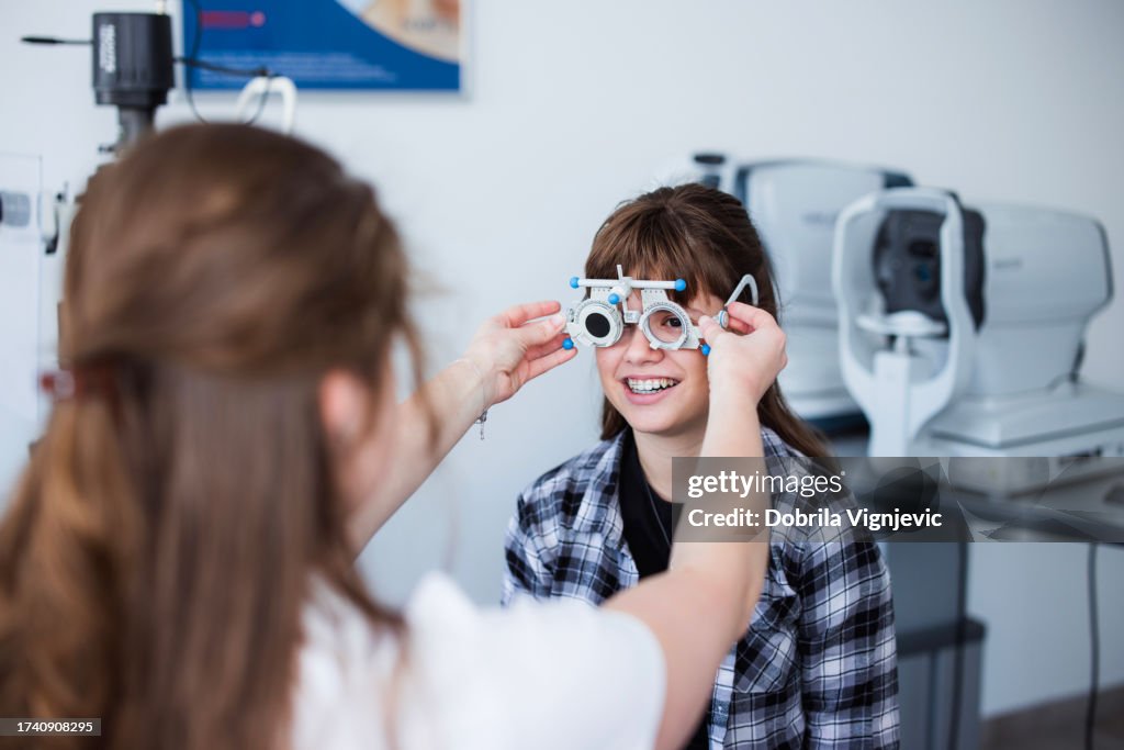 Girl having eyesight checked