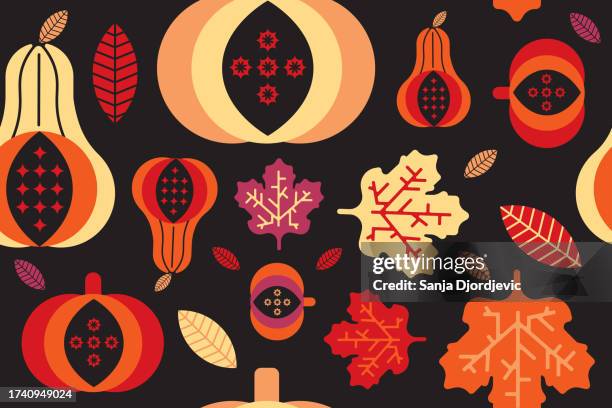 autumn pattern of fruits and leaves isolated on background - happy-thanksgiving-classy-elegant stock illustrations