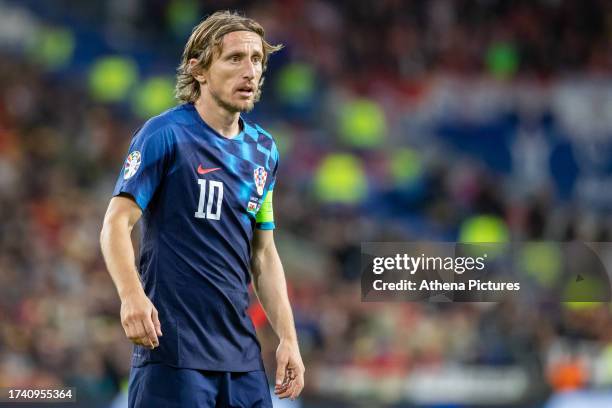 Luka Modric of Croatia during the Group D - UEFA EURO 2024 Qualifying Round match between Wales and Croatia at Cardiff City Stadium on October 15,...