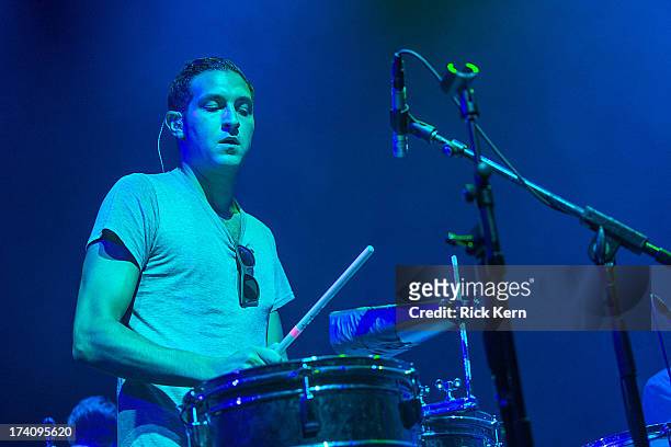 Musician Alex Frankel of Holy Ghost! performs in concert at Austin Music Hall on July 19, 2013 in Austin, Texas.