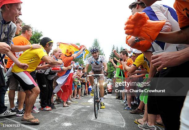 Stage winner Christophe Riblon of Team Ag2r-La Mondiale makes his way through Dutch corner during stage eighteen of the 2013 Tour de France, a...