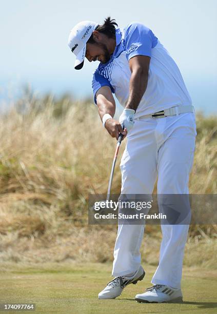 Jason Day of Australia tees off from the 5th during the third round of the 142nd Open Championship at Muirfield on July 20, 2013 in Gullane, Scotland.