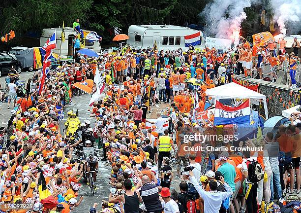 Stage winner Christophe Riblon of Team Ag2r-La Mondiale makes his way through Dutch corner during stage eighteen of the 2013 Tour de France, a...