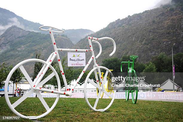 Giant polka-dot bike sits at the bottom of Alpe D'Huez during stage eighteen of the 2013 Tour de France, a 172.5KM road stage from Gap to l'Alpe...