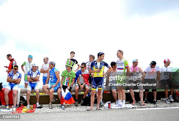 Spectators await the riders during stage fifteen of the 2013 Tour de France, a 242.5KM road stage from Givors to Mont Ventoux, on July 14, 2013 on...