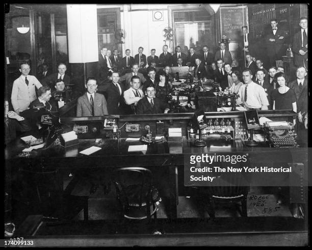 Unidentified stock broker's office, interior, New York, New York, 1920.