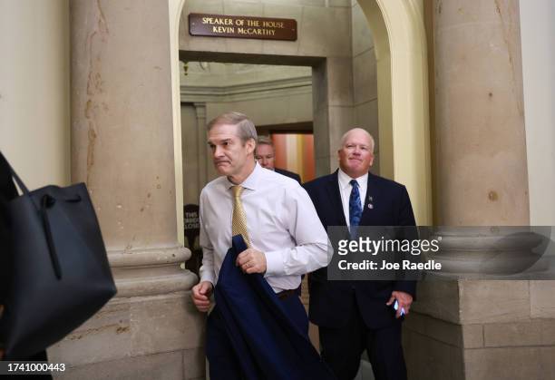 Rep. Jim Jordan walks to the House chambers ahead of today's planned vote for Speaker of the House in the House of Representatives at the U.S....
