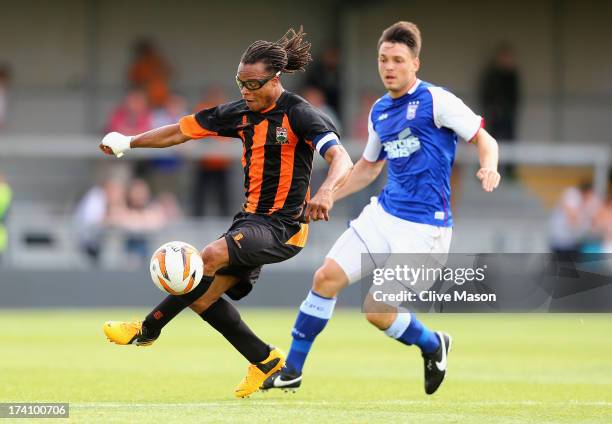 Edgar Davids of Barnet in action during the pre season friendly match between Barnet and Ipswich Town at The Hive on July 20, 2013 in Barnet, England.