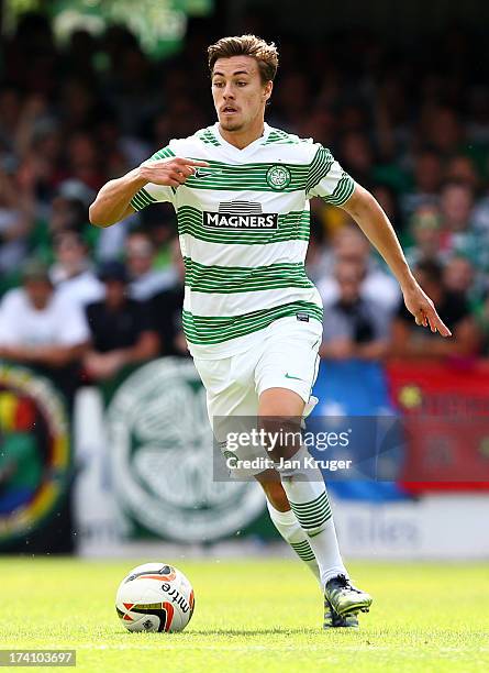 Jackson Irvine of Celtic controls the ball during a pre season friendly match between Brentford and Celtic at Griffin Park on July 20, 2013 in...