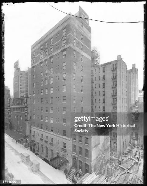 Hotel Bristol and Playhouse theater, north side of 48th Street looking west between Sixth Avenue and Seventh Avenue, New York, New York, early...