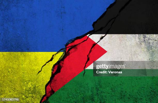 ukraine and palestine flag together. ukraine and palestine conflict. - palestine stock illustrations