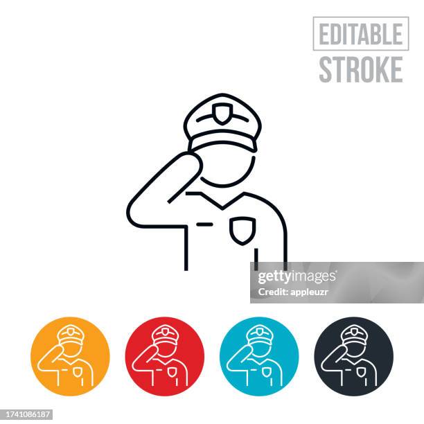 police officer saluting thin line icon - editable stroke - saluting icon stock illustrations