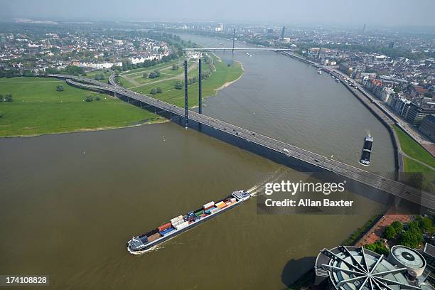 aerial view of the rhein and dusseldorf - rhine river stock pictures, royalty-free photos & images