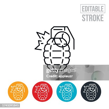 Hand Grenade Exploding Thin Line Icon - Editable Stroke Hand Grenade Exploding Thin Line Icon - Editable Stroke