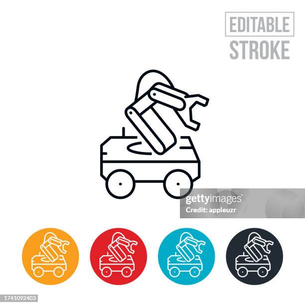 bomb defusing robot thin line icon - editable stroke - bomb disposal stock illustrations