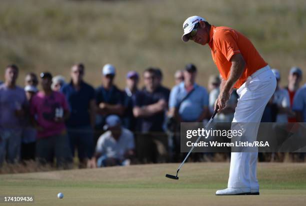 Lee Westwood of England putts during the third round of the 142nd Open Championship at Muirfield on July 20, 2013 in Gullane, Scotland.