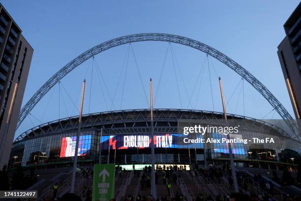 General view outside the stadium prior to the UEFA EURO 2024 European qualifier match between England and Italy at Wembley Stadium on October 17,...