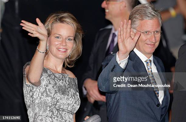 Prince Philippe of Belgium and Princess Mathilde of Belgium depart after the 'Bal National' Held Ahead Of Belgium Abdication & Coronation on July 20,...