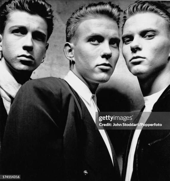 From left to right, Craig Logan, Matt Goss and Luke Goss of British pop band Bros, circa 1988.