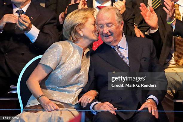 Queen Paola kisses King Albert II of Belgium on the cheek at the 'Bal National' Held Ahead Of Belgium Abdication & Coronation on July 20, 2013 in...