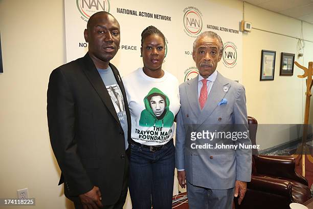 Attorney Benjamin Crump, Sybrina Fulton and Al Sharpton attend National Action Network 100 City "Justice For Trayvon" Vigil on July 20, 2013 in New...