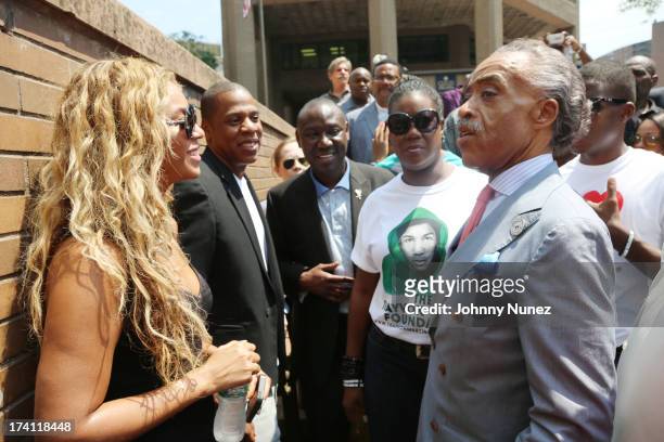 Beyonce, Jay Z, attorney Benjamin Crump, Sybrina Fulton and Al Sharpton attend National Action Network 100 City "Justice For Trayvon" Vigil on July...