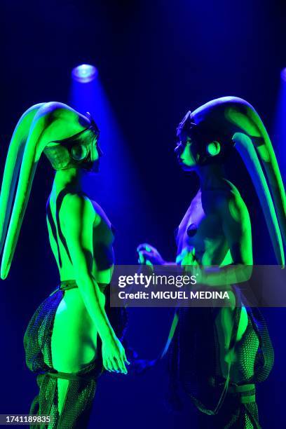 Dancers perform in "The Empire Strips Back", a burlesque parody of Star Wars at the Marie-Bell gymnasium theater in central Paris on October 22,...