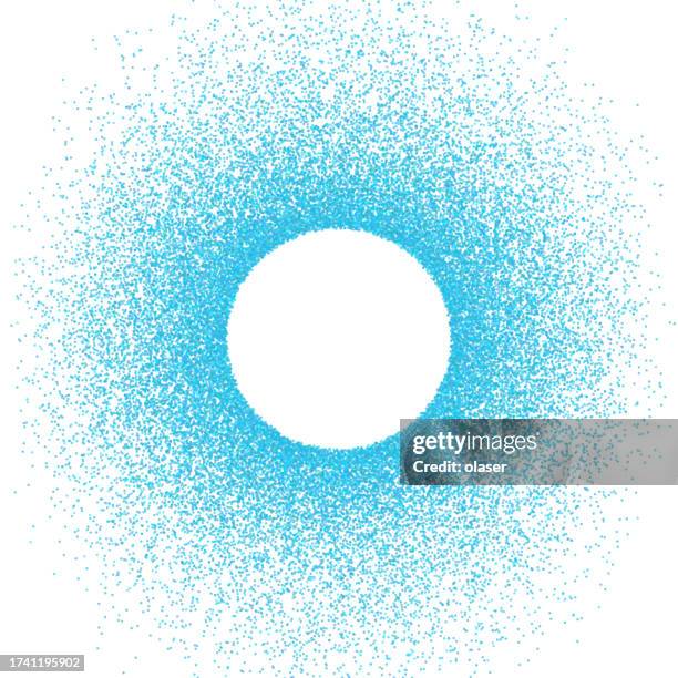 a spray of turquoise grains encircling a clear circular copy space. - calm chaos stock illustrations