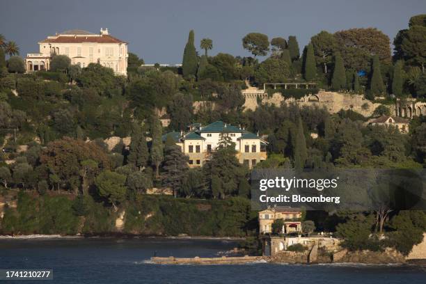 Residential properties and the Villa Ephrussi de Rothschild palace, top, in Saint-Jean-Cap-Ferrat, France, on Friday, Oct. 20, 2023. Tucked between...