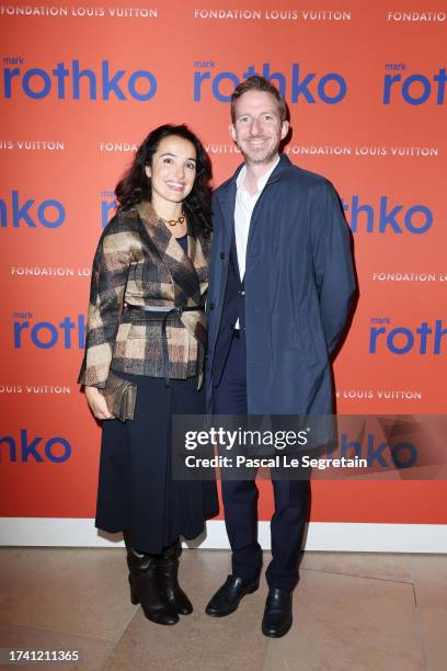 Isabelle Vitari and Ludovic Watine attend the Mark Rothko's Retrospective : Opening Night at La Fondation Louis Vuitton on October 17, 2023 in Paris,...