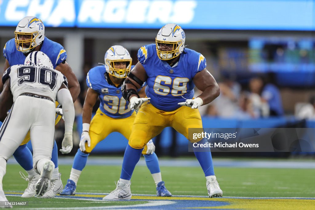 Salyer Jamaree Salyer of the Los Angeles Chargers defends during an NFL ...