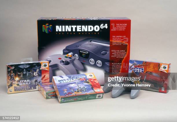 Product shot of Nintendo 64 game system with games and controller is photographed December 7, 1996 in New York City.