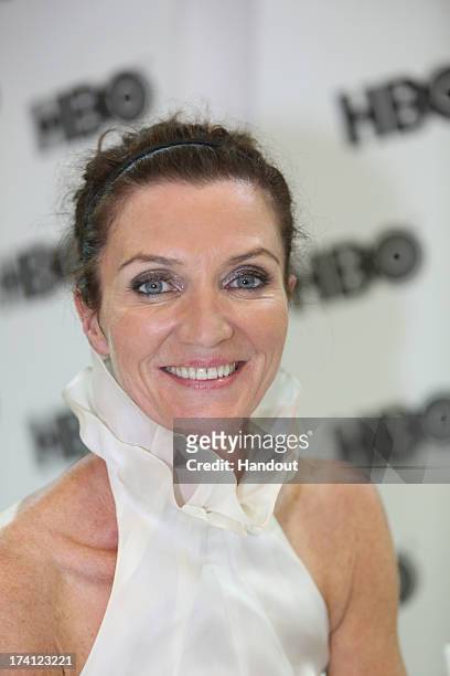 In this handout photo provided by WBTV - Game Of Thrones actress Michelle Fairley at the Warner Bros. Booth to meet fans at the San Diego Convention...