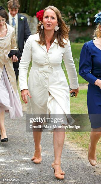 Alice Plunkett attends the wedding of Alicia Fox-Pitt and Sebastian Stoddart at The Church of the Holy Cross in Goodnestone on July 20, 2013 near...