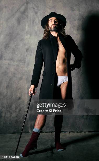 Comedian and actor Russell Brand is photographed for Stuff on March 27, 2022 in London, England.