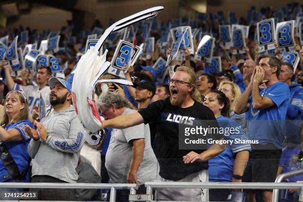 Fan during a game between the Atlanta Falcons and Detroit Lions at Ford Field on September 24, 2023 in Detroit, Michigan.