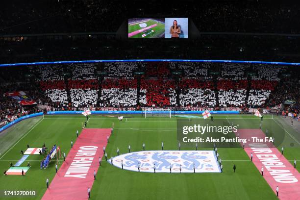 England players line up on the pitch prior to the UEFA EURO 2024 European qualifier match between England and Italy at Wembley Stadium on October 17,...