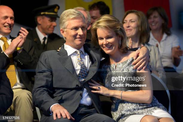 Prince Philippe of Belgium and Princess Mathilde of Belgium attend an evening of concerts the 'Bal National' in the Marolles neighbourhood of...