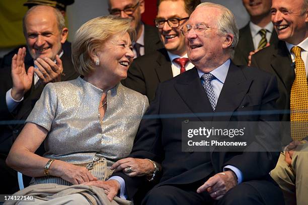 Queen Paola of Belgium and King Albert II of Belgium attend an evening of concerts the 'Bal National' in the Marolles neighbourhood of Brussels on...