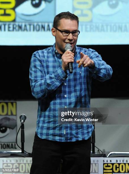 Director Bryan Singer speaks at the 20th Century Fox "X-Men: Days of Future Past" panel during Comic-Con International 2013 at San Diego Convention...