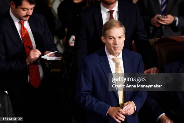 Rep. Jim Jordan looks on as the House of Representatives meets to elect a new Speaker of the House at the U.S. Capitol Building on October 17, 2023...