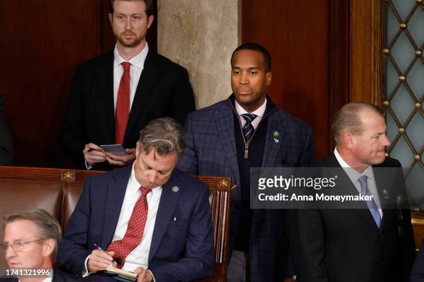 Rep. John James looks on after he voted against Rep. Jim Jordan for Speaker as the House of Representatives works to elect a new leader at the U.S....
