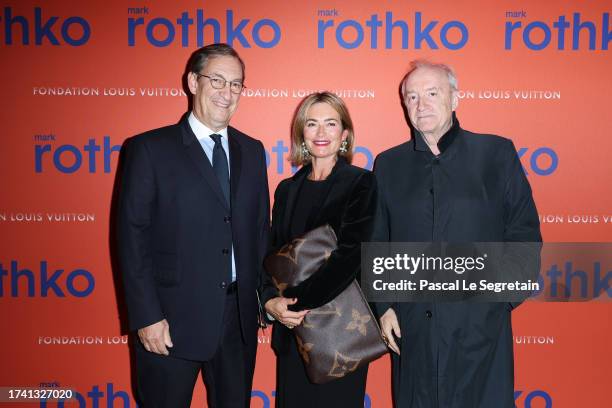 Nicolas Bazire, Fabienne Bazire and Hubert Védrine attend the Mark Rothko's Retrospective : Opening Night at La Fondation Louis Vuitton on October...