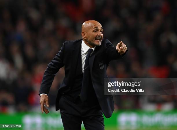 Head coach of Italy Luciano Spalletti reacts during the UEFA EURO 2024 European qualifier match between England and Italy at Wembley Stadium on...