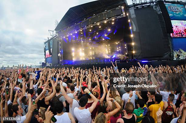 General view of the festival-goers at Electric Daisy Carnival: London 2013 at Queen Elizabeth Olympic Park on July 20, 2013 in London, England.